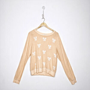 Wildfox Baby Bow Fleece Sweatshirt Peach Crewneck oversized women's s small